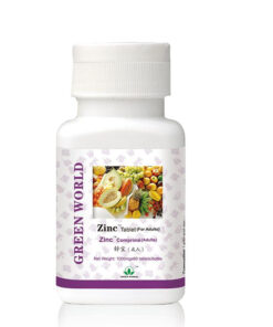 Green World Zinc Tablet pack, designed to support immune function, energy levels, and prostate health.